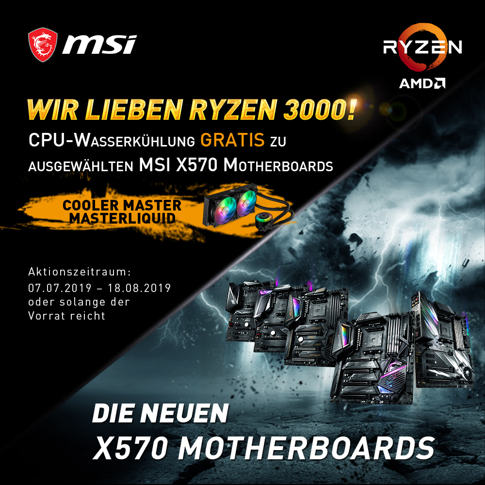 MSI X570-Mainboards für Ryzen 3000 mit GRATIS Cooler Master  AiO-Wasserkühler! - Caseking Blog