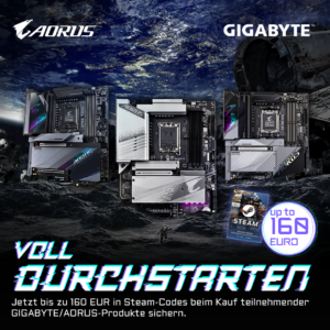 Ausgewählte Gigabyte- / Aorus-Motherboards jetzt mit bis zu 160 Euro Steam-Guthaben!
