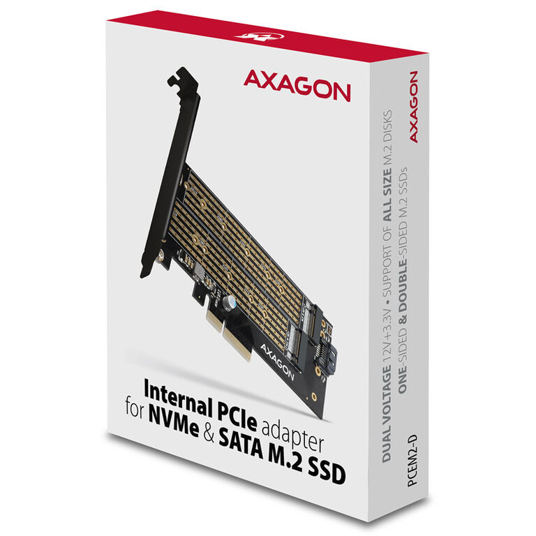 AXAGON PCEM2-D PCIe 3.0 adapter, 1x M.2 NVMe, 1x M.2 SATA, up to 22110 - passive cooling image number 6