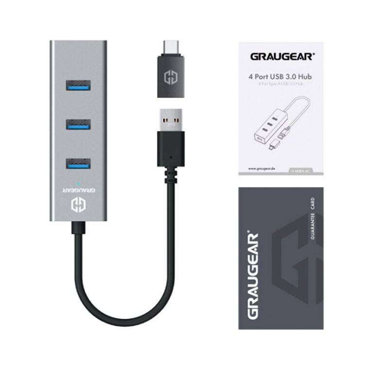 Grey USB Hub, 4 ports, including USB-C adapter image number 2