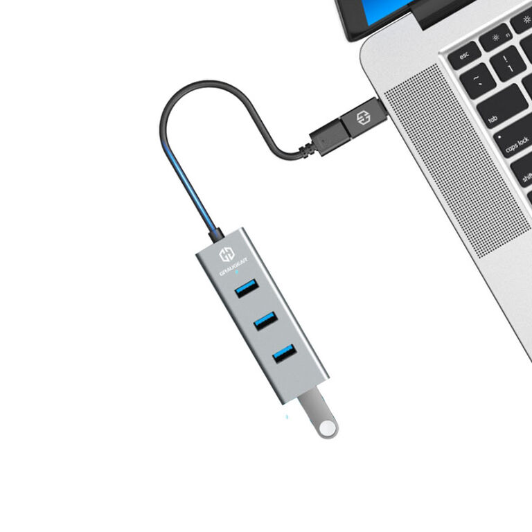 Grey USB Hub, 4 ports, including USB-C adapter image number 1