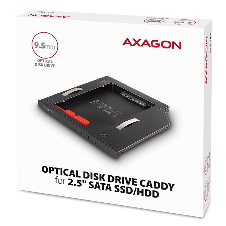 AXAGON RSS-CD09 2.5 inch SSD/HDD adapter for optical drive, 9.5mm, LED image number 4