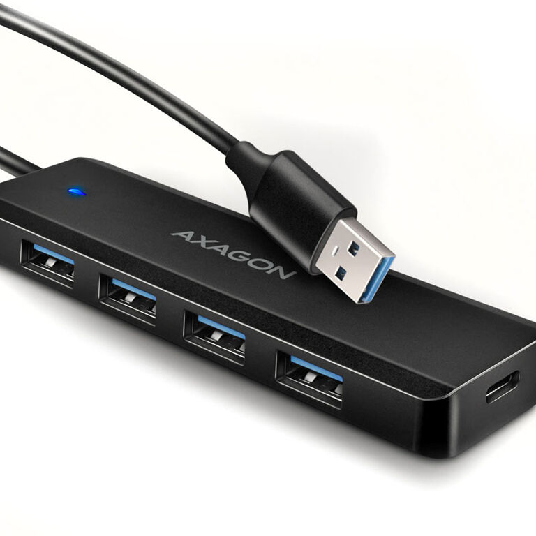 AXAGON HUE-C1A Superspeed USB-A Travel Hub, 4x USB 3.0 - 20cm, black image number 1