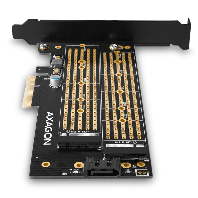 AXAGON PCEM2-D PCIe 3.0 adapter, 1x M.2 NVMe, 1x M.2 SATA, up to 22110 - passive cooling image number 3