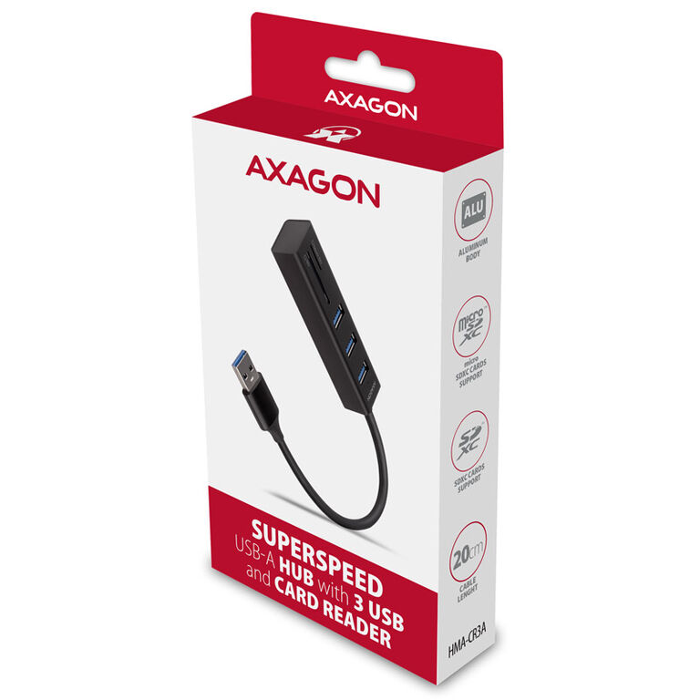 AXAGON HMA-CR3A Multiport Hub, USB 3.0 Type A, 3x USB-A, SD, microSD image number 2