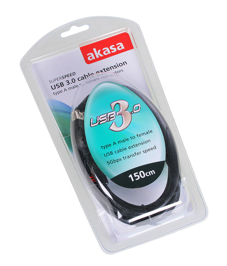 Akasa USB 3.0 Kabel, Type A, 1,5m - black image number 2