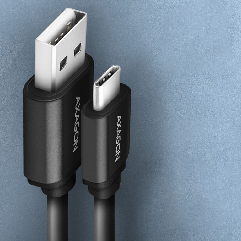 AXAGON BUCM-AM20TB coiled cable, USB-C to USB-A, 1 m, USB 2.0, 2.4 A, aluminium, PVC - Black image number 2