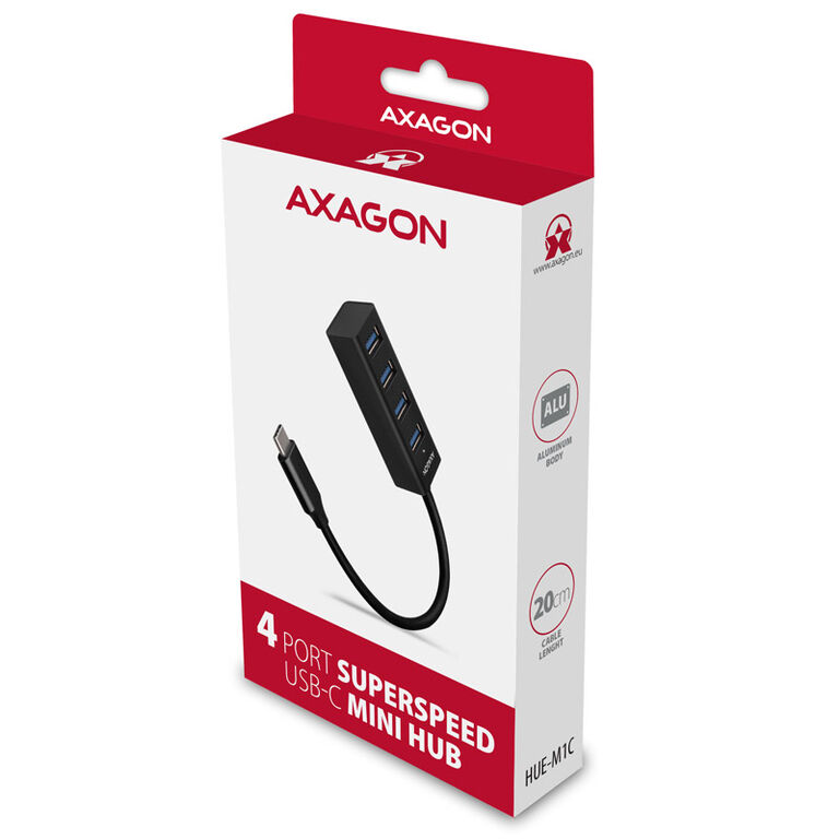 AXAGON HUE-M1C Superspeed USB-C Mini Hub, 4x USB 3.0 - 20cm, black image number 2