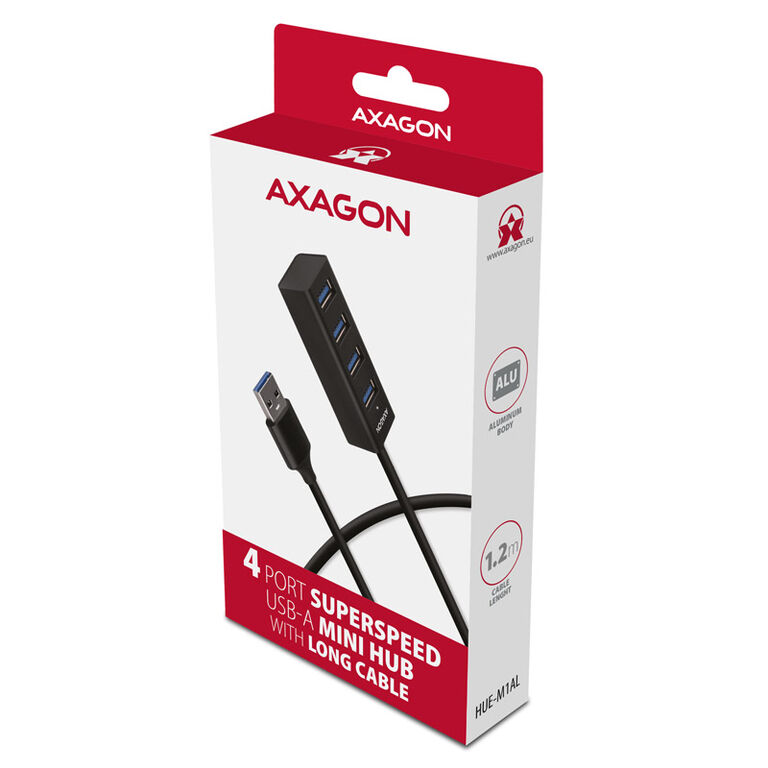 AXAGON HUE-M1AL Mini USB-A-Hub,4x USB-A 3.2 Gen 1, silber - 1,2m image number 2