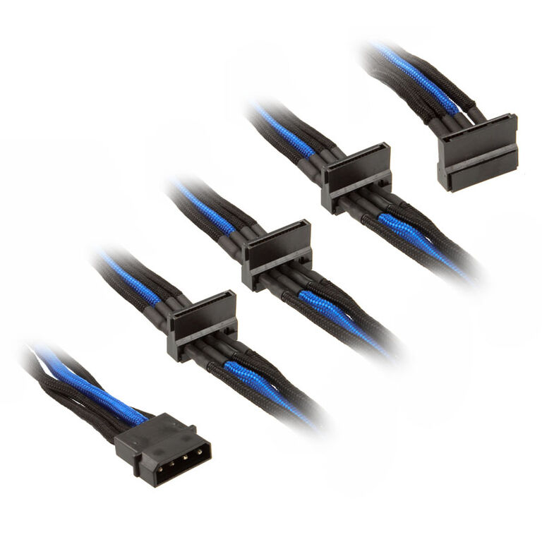 SilverStone 4-Pol-Molex zu 4x SATA Kabel, 300mm - schwarz/blau image number 0