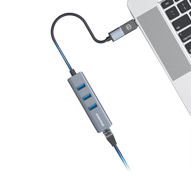 Graygear USB hub, 3x USB 3.0 Type-A Gbit LAN, including USB-C adapter - silver image number 1