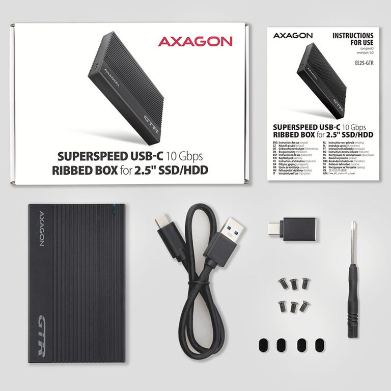 AXAGON EE25-GTR USB-C 3.2 Gen 2 - SATA 6G, 2.5" external hard drive enclosure, grooved - black image number 4