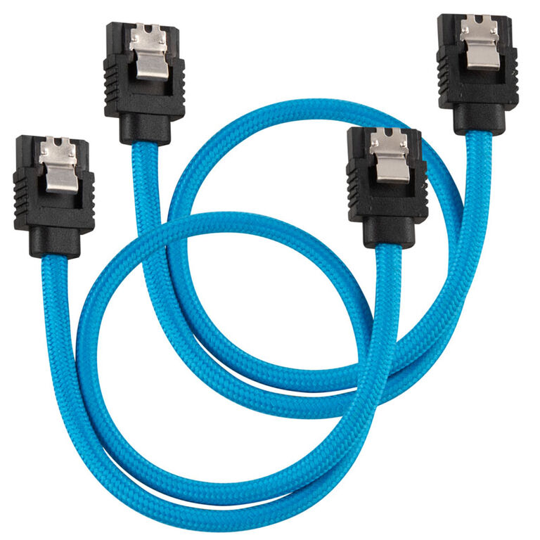 Corsair Premium Sleeved SATA Cable, blue 30cm - 2 pack image number 0