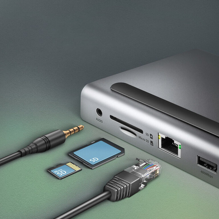 AXAGON HMC-4KX3 USB 3.0 Hub, MiniDP + 2x HDMI, LAN, PD, 3x USB-A, SD card reader, audio image number 3