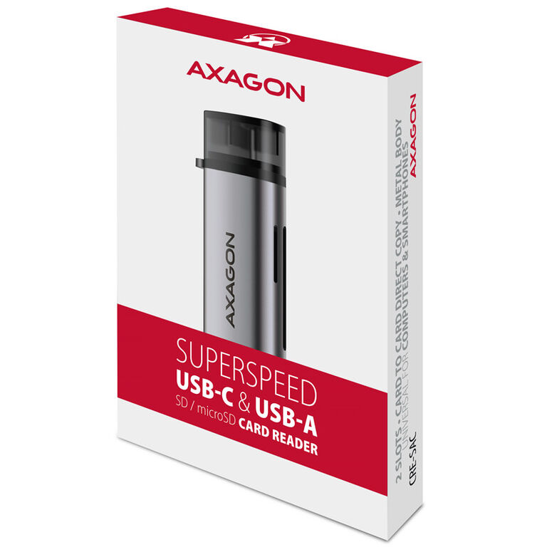 AXAGON CRE-SAC card reader, USB 3.2 Gen1 Type C + Type A, SD, microSD image number 3