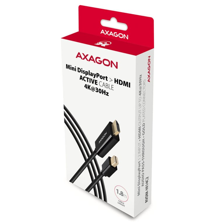 AXAGON RVDM-HI14C2 Mini DisplayPort to HDMI adapter cable, 4K/30 Hz, 180 cm long - black image number 1