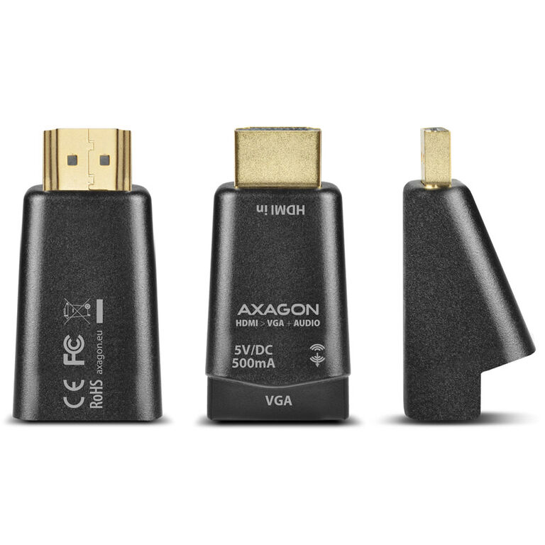 AXAGON RVH-VGAM HDMI to VGA Adapter Full HD, AUDIO OUT, Power IN - black image number 2