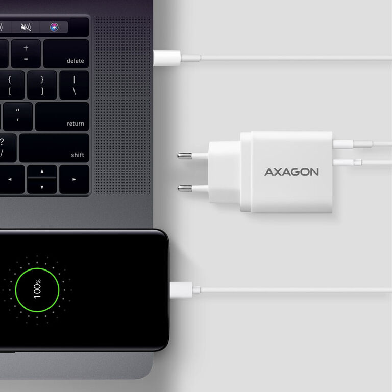 AXAGON ACU-PQ22W charger, 1x USB-C, 1x USB-A, PD3.0/QC3.0, 22 W - white image number 1