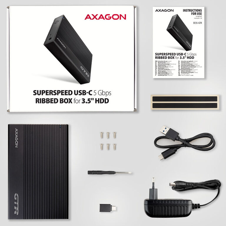AXAGON EE35-GTR USB-C 3.2 Gen 1 - SATA 6G, 3.5" external hard drive enclosure, grooved - black image number 4