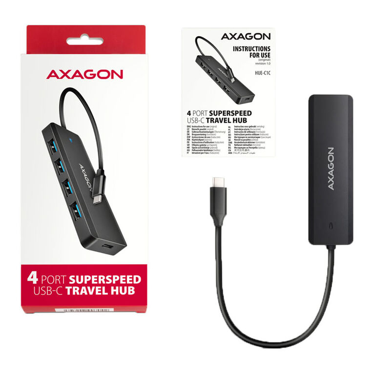 AXAGON HUE-C1C Superspeed USB-C Travel Hub, 4x USB 3.0 - 20cm, black image number 5