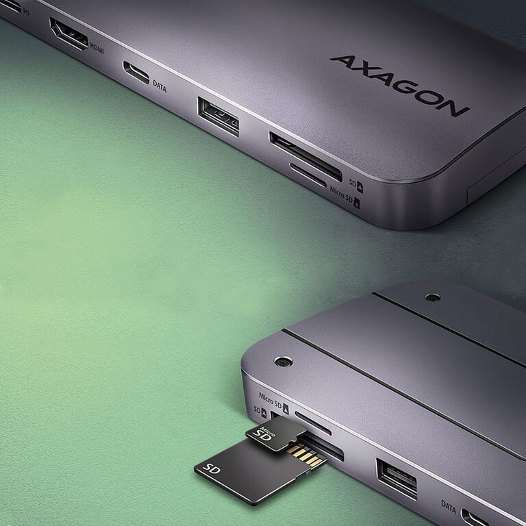 AXAGON HMC-6GM2 Multiport Hub, USB-C 3.1, M.2-NVMe/SATA, HDMI, Gbit LAN, 1x USB-A, 1x USB-C, CR image number 3