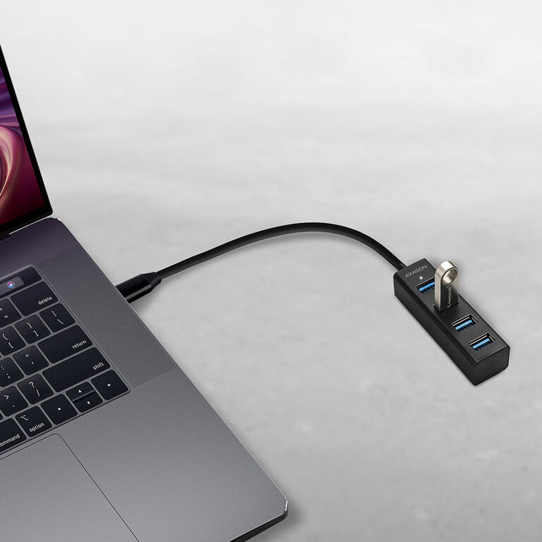 AXAGON HUE-M1C Superspeed USB-C Mini Hub, 4x USB 3.0 - 20cm, black image number 1
