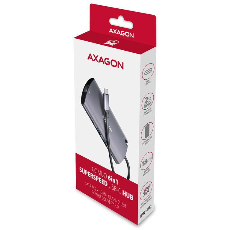 AXAGON HMC-6M2 Multiport Hub, USB 3.0, M.2-SATA, HDMI, Gbit LAN, 2x USB-A, 1x USB-C image number 4