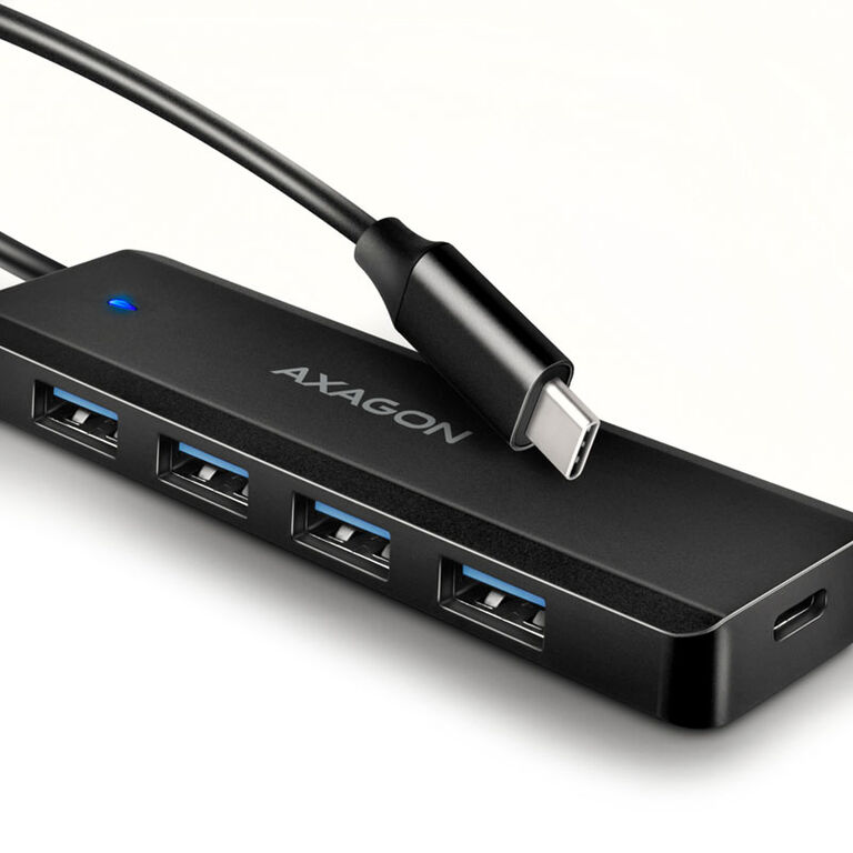 AXAGON HUE-C1C Superspeed USB-C Travel Hub, 4x USB 3.0 - 20cm, black image number 1