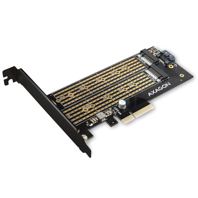 AXAGON PCEM2-D PCIe 3.0 adapter, 1x M.2 NVMe, 1x M.2 SATA, up to 22110 - passive cooling image number 1