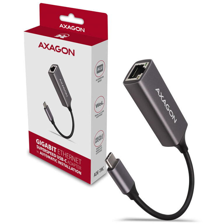 AXAGON ADE-TRC Gigabit Ethernet 10/100/1000 Adapter - USB 3.1 Type C, Titanium Grey image number 1