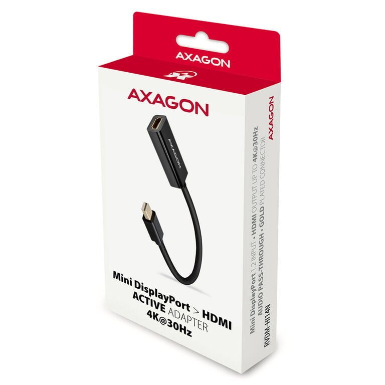 AXAGON RVDM-HI14N Mini DisplayPort to HDMI Adapter, 4K/30 Hz, 15 cm long - black image number 1