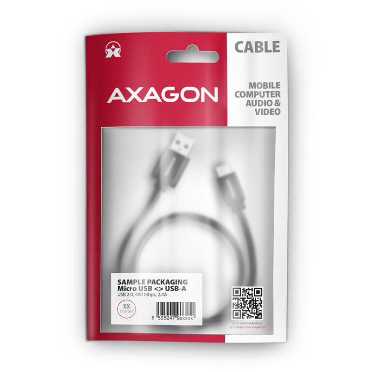 AXAGON BUMM-AM20AB Cable Micro-USB to USB-A 2.0, black - 2m image number 1