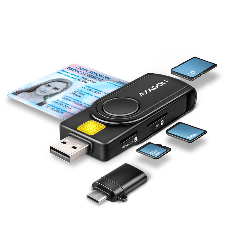 AXAGON CRE-SMP2A USB Smart Card & SD/microSD/SIM Card PocketReader image number 0
