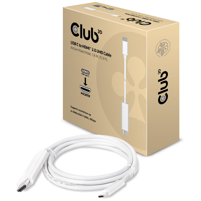 Club 3D USB C to HDMI 2.0 UHD Active Cable M/M 1.8m image number 0