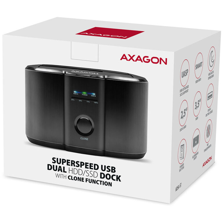 AXAGON ADSA-ST Dual-Dockingstation, USB 3.0, 2x 2,5"/3,5" SSD/HDD, SATA 6 - schwarz image number 5