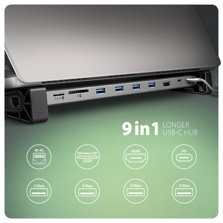 AXAGON HMC-10HLS Multiport Hub, 4x USB-A and 2x USB-C, HDMI 4K/60Hz, RJ-45, SD/microSD, PD 100W image number 1