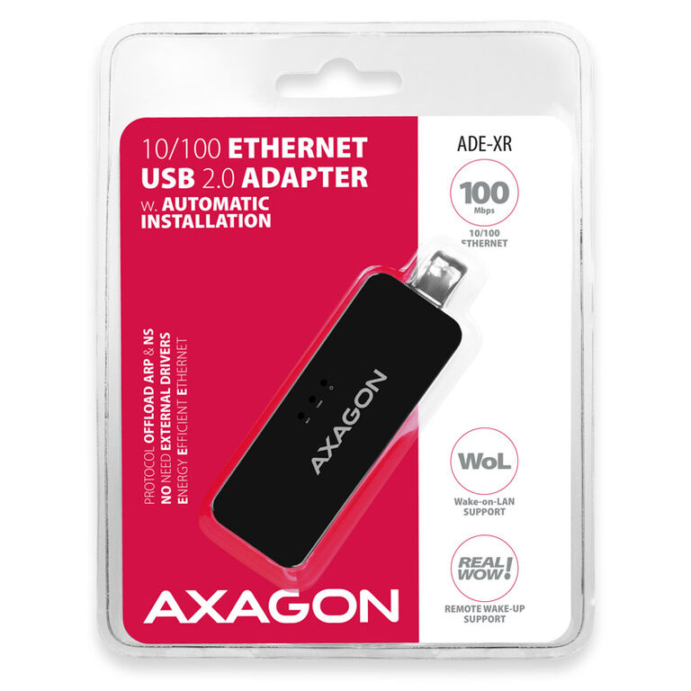 AXAGON ADE-XR Fast Ethernet 10/100 Adapter - USB 2.0 Type A image number 1