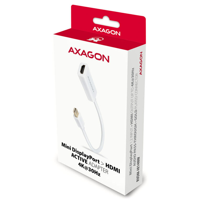 AXAGON RVDM-HI14NW Mini DisplayPort to HDMI Adapter, 4K/30 Hz, 15 cm long - white image number 1