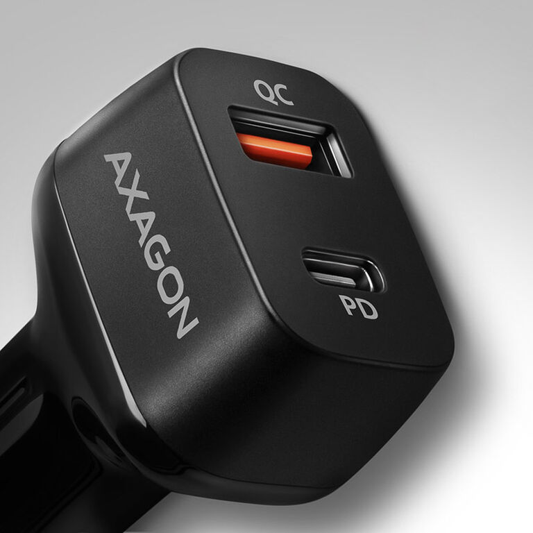 AXAGON PWC-PQ38 car charger, 1x USB-A QC 3.0 + 1x USB-C PD, 38W, CL plug - black image number 1
