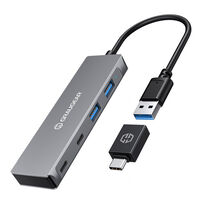 Grey USB Hub, 4 ports, 2x USB-A, 2x USB-C, incl. USB-C adapter