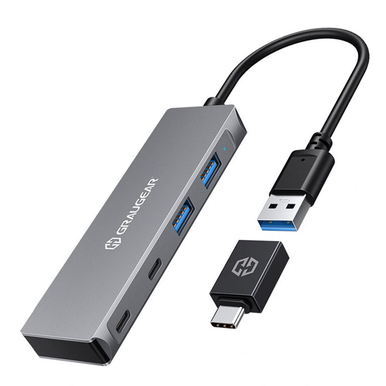 Grey USB Hub, 4 ports, 2x USB-A, 2x USB-C, incl. USB-C adapter image number 0