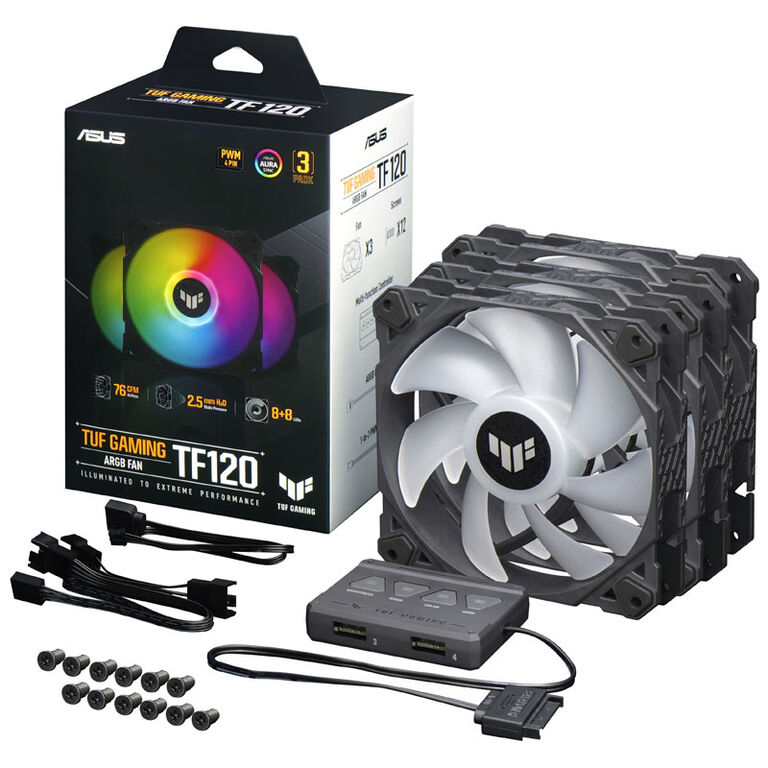 ASUS TUF Gaming TF120 ARGB Fan 3-pack incl. RGB controller - 120 mm, black image number 9