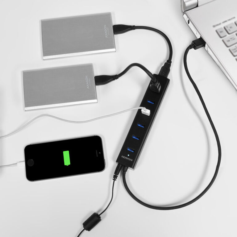 AXAGON HUE-SA7BP USB-A-Hub, 7x USB 3.0, 1x Micro-USB - 400 mm Cable, Power Supply image number 1