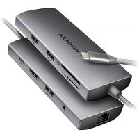 AXAGON HMC-8HLSA USB-C 3.2 Gen 1 hub, 3x USB-A + 4K/30Hz HDMI + SD/microSD, GLAN, Audio, PD 100W, 20cm USB-C cable