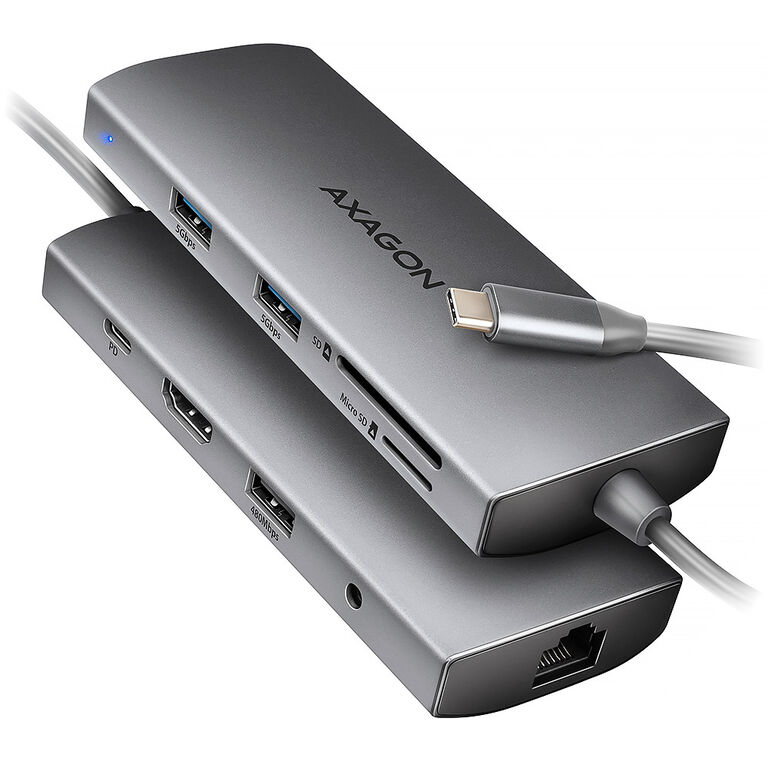AXAGON HMC-8HLSA USB-C 3.2 Gen 1 hub, 3x USB-A + 4K/30Hz HDMI + SD/microSD, GLAN, Audio, PD 100W, 20cm USB-C cable image number 0