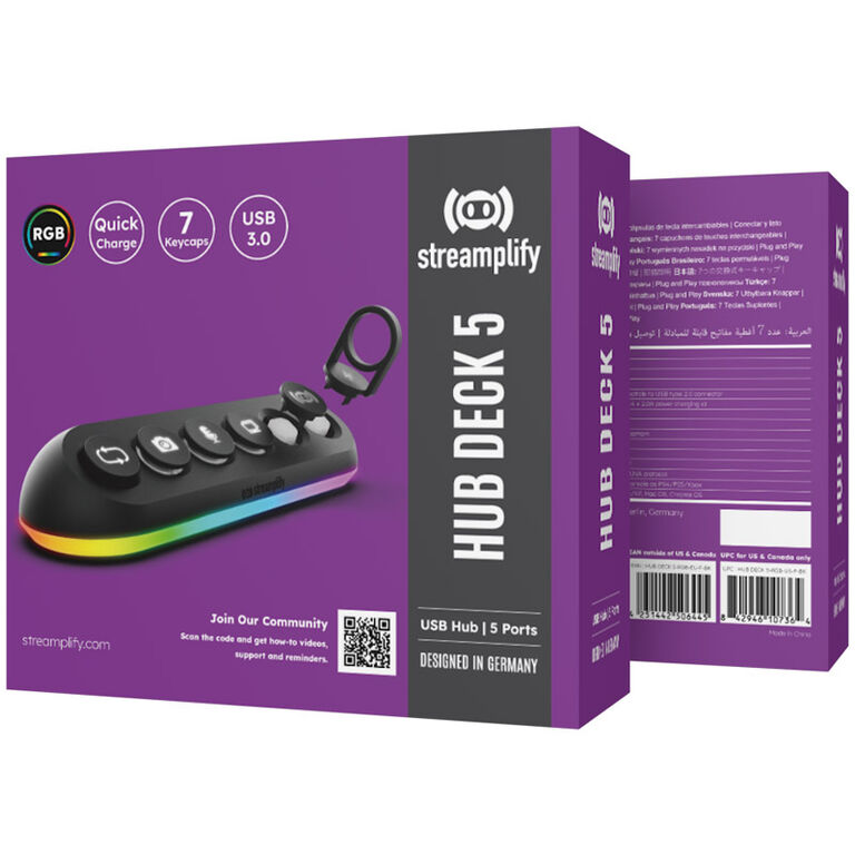 Streamplify HUB DECK 5, 4x USB 3.0, 1x USB 2.0, RGB, 12V, EU Power Cord - black image number 9