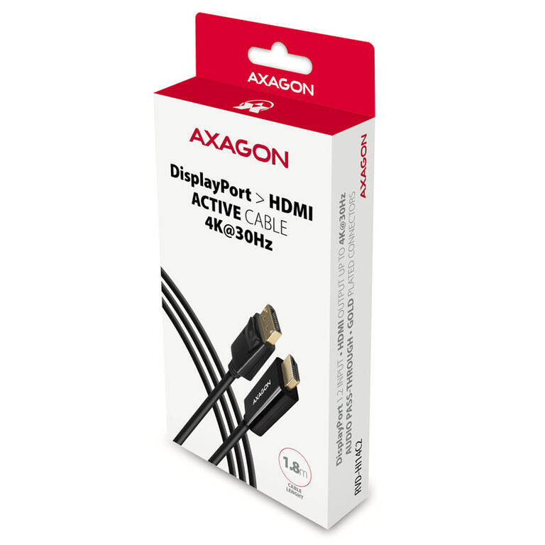 AXAGON RVD-HI14C2 DisplayPort to HDMI adapter cable, 4K/30 Hz, 180 cm long - black image number 1