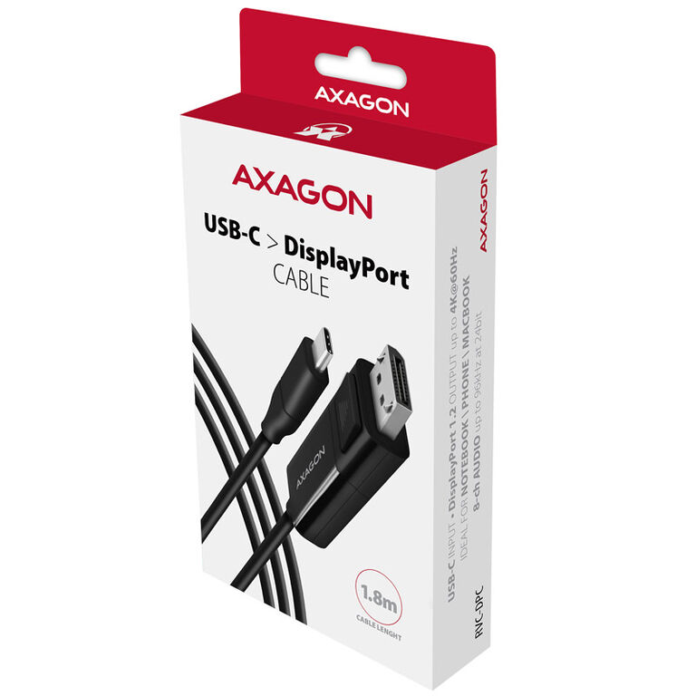 AXAGON RVC-DPC USB-C to DisplayPort Cable, 1.8m, 4K/60Hz - black image number 1