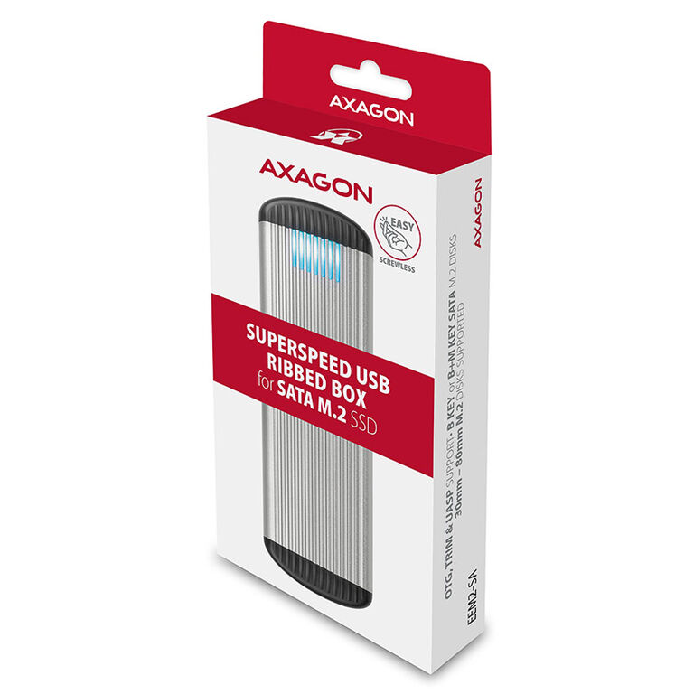 AXAGON EEM2-SA USB micro-B 3.2 Gen 1 - M.2 SATA SSD Enclosure, Tool-Free - Ribbed image number 4