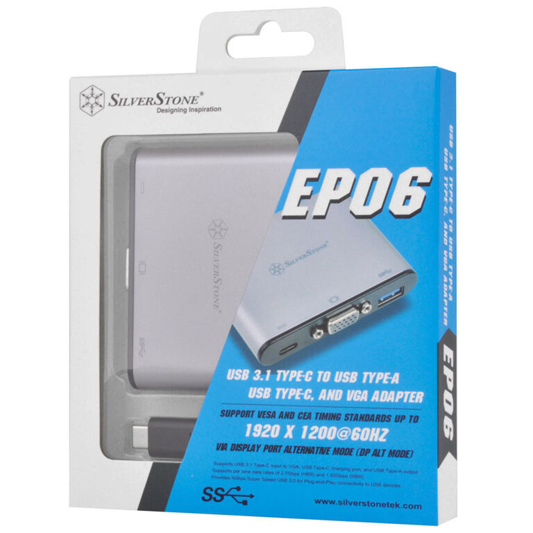 SilverStone SST-EP06C - USB 3.1 Type-C to VGA/USB Type C/USB Type A Adapter Hub image number 9